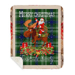 Personalized Gift Plaid Tartan Blanket Clan Tweedside With Moose Lover Xmas Gift Santa Riding Buffalo Plaid Christmas Sherpa Blanket
