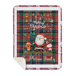 Personalized Gift Tartan Plaid Blanket Clan MacPherson Ancient With Funny Santa Snowman Reindeer Merry Christmas Gift Sherpa Blanket, blue plaid sherpa blanket,blue tartan sherpa blanket,Buchan,buffalo plaid sherpa blanket,christmas sherpa blanket,Christmas Throw Blanket