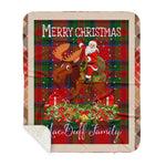 Personalized Gift Plaid Tartan Blanket Clan MacDuff With Moose Lover Xmas Gift Santa Riding Buffalo Plaid Christmas Sherpa Blanket