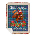 Personalized Gift Plaid Tartan Blanket Clan Douglas Modern With Moose Lover Xmas Gift Santa Riding Buffalo Plaid Christmas Sherpa Blanket