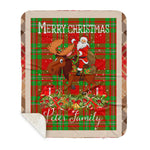 Personalized Gift Plaid Tartan Blanket Clan Peter With Moose Lover Xmas Gift Santa Riding Buffalo Plaid Christmas Sherpa Blanket