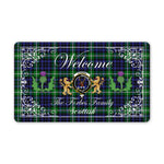 Doormat - Welcome Mat Scottish Clan Forbes Lyon Court Tartan Door Mat, Plaid Doormat With Thistle and Two Lion Scottish