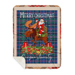 Personalized Gift Plaid Tartan Blanket Clan Cooper Ancient With Moose Lover Xmas Gift Santa Riding Buffalo Plaid Christmas Sherpa Blanket