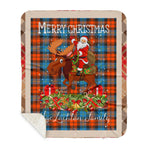 Personalized Gift Plaid Tartan Blanket Clan MacLachlan Ancient With Moose Lover Xmas Gift Santa Riding Plaid Christmas Sherpa Blanket