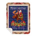 Personalized Gift Plaid Tartan Blanket Clan Navy US Edzell With Moose Lover Xmas Gift Santa Riding Buffalo Plaid Christmas Sherpa Blanket