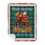 Personalized Gift Plaid Tartan Blanket Clan Urquhart Ancient With Moose Lover Xmas Gift Santa Riding Buffalo Plaid Christmas Sherpa Blanket