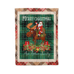 Personalized Gift Plaid Tartan Blanket Clan MacArthur Ancient With Moose Lover Xmas Gift Santa Riding Christmas Fleece Blanket