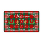 Doormat - Welcome Mat Scottish Clan Erskine Tartan Door Mat, Plaid Doormat With Thistle and Two Lion Scottish