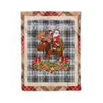 Personalized Gift Plaid Tartan Blanket Clan Douglas Grey Modern With Moose Lover Xmas Gift Santa Riding Christmas Fleece Blanket