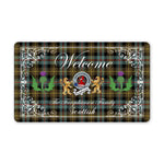 Doormat - Welcome Mat Scottish Clan Badge Farquharson Weathered Tartan Door Mat, Plaid Doormat With Thistle and Two Lion Scottish