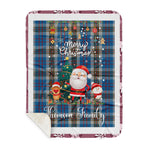 Personalized Gift Tartan Plaid Blanket Clan Thomson Blue With Funny Santa Snowman Reindeer Merry Christmas Gift Sherpa Blanket, blue plaid sherpa blanket,blue tartan sherpa blanket,Buchan,buffalo plaid sherpa blanket,christmas sherpa blanket,Christmas Throw Blanket