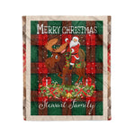 Personalized Gift Plaid Tartan Blanket Clan Stewart Atholl Modern With Moose Lover Xmas Gift Santa Riding Christmas Fleece Blanket