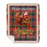 Personalized Gift Plaid Tartan Blanket Clan MacPherson Ancient With Moose Lover Xmas Gift Santa Riding Plaid Christmas Sherpa Blanket