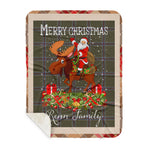 Personalized Gift Plaid Tartan Blanket Clan Renn Faire With Moose Lover Xmas Gift Santa Riding Buffalo Plaid Christmas Sherpa Blanket