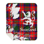 Sherpa Blanket - Tartan Blanket Thistle and Lion Scottish Clan Roxburgh Plaid Blanket, plaid sherpa blanket queen,purple sherpa blanket,queen sherpa blanket,queen size sherpa blanket,red sherpa blanket,scottish tartan blankets,sherpa blanket,sherpa christmas blanket