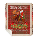 Personalized Gift Plaid Tartan Blanket Clan MacAlister Modern With Moose Lover Xmas Gift Santa Riding Buffalo Plaid Christmas Sherpa Blanket
