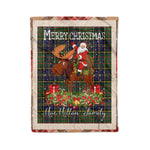 Personalized Gift Plaid Tartan Blanket Clan MacMillan Hunting Modern With Moose Lover Xmas Gift Santa Riding Christmas Fleece Blanket