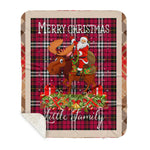 Personalized Gift Plaid Tartan Blanket Clan Little With Moose Lover Xmas Gift Santa Riding Buffalo Plaid Christmas Sherpa Blanket