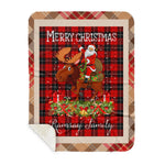 Personalized Gift Plaid Tartan Blanket Clan Ramsay With Moose Lover Xmas Gift Santa Riding Buffalo Plaid Christmas Sherpa Blanket