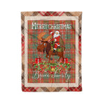 Personalized Gift Plaid Tartan Blanket Clan Bruce Ancient With Moose Lover Xmas Gift Santa Riding Christmas Fleece Blanket