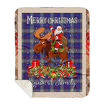 Personalized Gift Plaid Tartan Blanket Clan Kinnaird With Moose Lover Xmas Gift Santa Riding Buffalo Plaid Christmas Sherpa Blanket