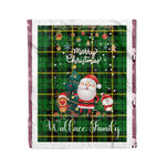 Personalized Gift Tartan Plaid Blanket Clan Wallace Hunting With Funny Santa Snowman Reindeer Merry Christmas Fleece Blanket, Home Living Room, Plaid Blanket, Tartan Blanket, Scottish Blanket, Buffalo fleece blanket, Christmas Blanket