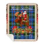 Personalized Gift Plaid Tartan Blanket Clan MacKenzie With Moose Lover Xmas Gift Santa Riding Buffalo Plaid Christmas Sherpa Blanket