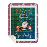 Personalized Gift Tartan Plaid Blanket Clan Lyon With Funny Santa Snowman Reindeer Merry Christmas Gift Sherpa Blanket, blue plaid sherpa blanket,blue tartan sherpa blanket,Buchan,buffalo plaid sherpa blanket,christmas sherpa blanket,Christmas Throw Blanket