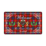 Doormat - Welcome Mat Scottish Clan Fraser Tartan Door Mat, Plaid Doormat With Thistle and Two Lion Scottish