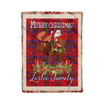 Personalized Gift Plaid Tartan Blanket Clan Leslie Modern With Moose Lover Xmas Gift Santa Riding Christmas Fleece Blanket