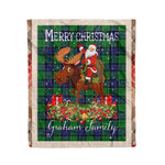 Personalized Gift Plaid Tartan Blanket Clan Graham Of Menteith With Moose Lover Xmas Gift Santa Riding Christmas Fleece Blanket