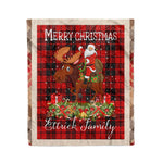 Personalized Gift Plaid Tartan Blanket Clan Ettrick District With Moose Lover Xmas Gift Santa Riding Christmas Fleece Blanket