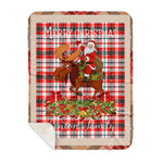 Personalized Gift Plaid Tartan Blanket Clan Renton With Moose Lover Xmas Gift Santa Riding Buffalo Plaid Christmas Sherpa Blanket