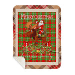 Personalized Gift Plaid Tartan Blanket Clan Grierson With Moose Lover Xmas Gift Santa Riding Buffalo Plaid Christmas Sherpa Blanket