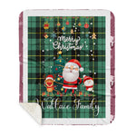 Personalized Gift Tartan Plaid Blanket Clan Wallace Ancient With Funny Santa Snowman Reindeer Merry Christmas Gift Sherpa Blanket, blue plaid sherpa blanket,blue tartan sherpa blanket,Buchan,buffalo plaid sherpa blanket,christmas sherpa blanket,Christmas Throw Blanket