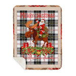Personalized Gift Plaid Tartan Blanket Clan MacPherson With Moose Lover Xmas Gift Santa Riding Plaid Christmas Sherpa Blanket