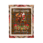 Personalized Gift Plaid Tartan Blanket Clan Seton Hunting Modern With Moose Lover Xmas Gift Santa Riding Christmas Fleece Blanket
