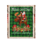 Personalized Gift Plaid Tartan Blanket Clan Arthur With Moose Lover Xmas Gift Santa Riding Christmas Fleece Blanket