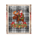 Personalized Gift Plaid Tartan Blanket Clan Glen Grey With Moose Lover Xmas Gift Santa Riding Christmas Fleece Blanket