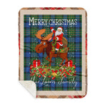 Personalized Gift Plaid Tartan Blanket Clan MacLaren Ancient With Moose Lover Xmas Gift Santa Riding Plaid Christmas Sherpa Blanket