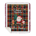 Personalized Gift Tartan Plaid Blanket Clan Fulton With Funny Santa Snowman Reindeer Merry Christmas Gift Sherpa Blanket, blue plaid sherpa blanket,blue tartan sherpa blanket,Buchan,buffalo plaid sherpa blanket,christmas sherpa blanket,Christmas Throw Blanket