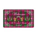 Doormat - Welcome Mat Scottish Clan Crawford Modern Tartan Door Mat, Plaid Doormat With Thistle and Two Lion Scottish
