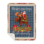 Personalized Gift Plaid Tartan Blanket Clan Earl Of St Andrews With Moose Lover Xmas Gift Santa Riding Buffalo Plaid Christmas Sherpa Blanket