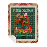 Personalized Gift Plaid Tartan Blanket Clan MacAlpine With Moose Lover Xmas Gift Santa Riding Buffalo Plaid Christmas Sherpa Blanket