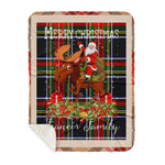 Personalized Gift Plaid Tartan Blanket Clan Francis With Moose Lover Xmas Gift Santa Riding Buffalo Plaid Christmas Sherpa Blanket