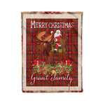 Personalized Gift Plaid Tartan Blanket Clan Grant of Rothiemurchus With Moose Lover Xmas Gift Santa Riding Christmas Fleece Blanket