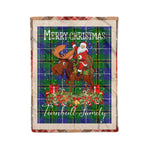 Personalized Gift Plaid Tartan Blanket Clan Turnbull Hunting With Moose Lover Xmas Gift Santa Riding Christmas Fleece Blanket