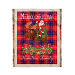 Personalized Gift Plaid Tartan Blanket Clan Hamilton Modern With Moose Lover Xmas Gift Santa Riding Christmas Fleece Blanket