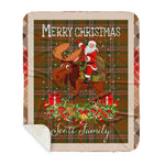 Personalized Gift Plaid Tartan Blanket Clan Scott Brown Modern With Moose Lover Xmas Gift Santa Riding Buffalo Plaid Christmas Sherpa Blanket