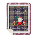 Personalized Gift Tartan Plaid Blanket Clan Cunningham Dress Blue With Funny Santa Snowman Reindeer Merry Christmas Gift Sherpa Blanket, blue plaid sherpa blanket,blue tartan sherpa blanket,Buchan,buffalo plaid sherpa blanket,christmas sherpa blanket,Christmas Throw Blanket